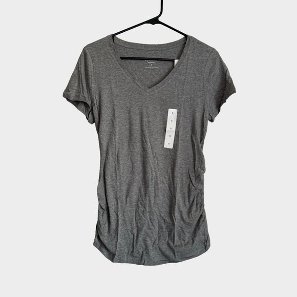 NEW Short Sleeve Fashion V-Neck Maternity T-Shirt - Isabel Maternity - Gray - Picture 2 of 7